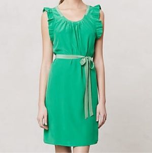 Anthropologie Girls From Savoy Trefoil Silk Dress SzXS Kelly Green
